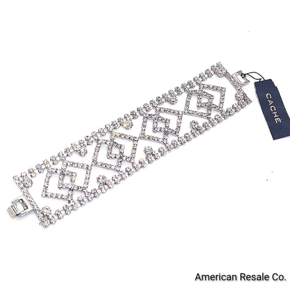 CACHE Crystal Tennis Bracelet and Dangle Chandelier Earrings Set in Silver - Picture 2 of 9